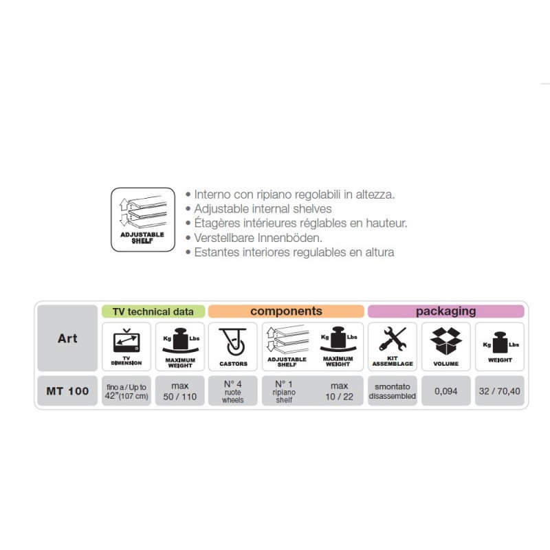 MUNARI MT100NE-BI MOBILE TV FINITURA OPACA/LUCIDA CON RIPIANO BIANCO MADE IN I
