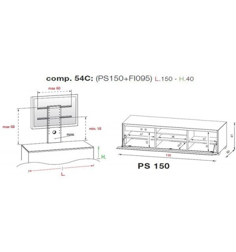MUNARI PS150NE+FI096 MOBILE PORTA TV FINO A 63 POLLICI NERO MADE IN ITALY