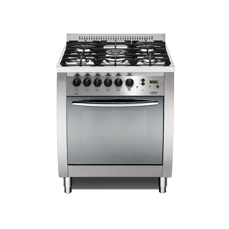 LOFRA C76GV/C 70X60 CUCINA CURVA CON PIANO IN ACCIAIO LUCIDATO A SPECCHIO - 5 FUOCHI A GAS DI CUI 1 TRIPLA CORONA - FORNO A GAS