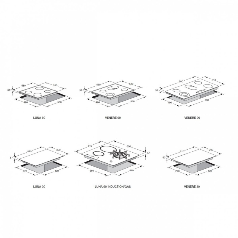 LOFRA HIN604 Luna 60 Induction PIANO A INDUZIONE 60CM - DUE ZONE MAX 2 KW CON BOOSTER - DUE ZONE MAX 1.6 KW CON BOOSTER - BLOCC