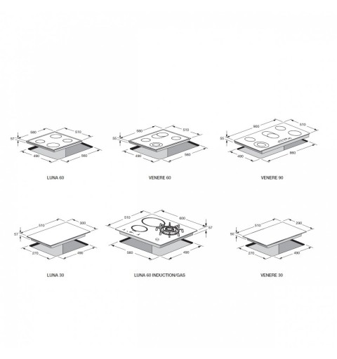 LOFRA HIN604 Luna 60 Induction PIANO A INDUZIONE 60CM - DUE ZONE MAX 2 KW CON BOOSTER - DUE ZONE MAX 1.6 KW CON BOOSTER - BLOCC