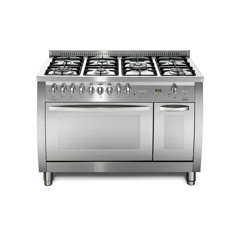 LOFRA CSD126GV+E /2Ci 120X60 CUCINA CURVA CON PIANO IN ACCIAIO SATINATO - 7 FUOCHI A GAS DI CUI 1 TRIPLA CORONA E 1 DUAL - DOPP