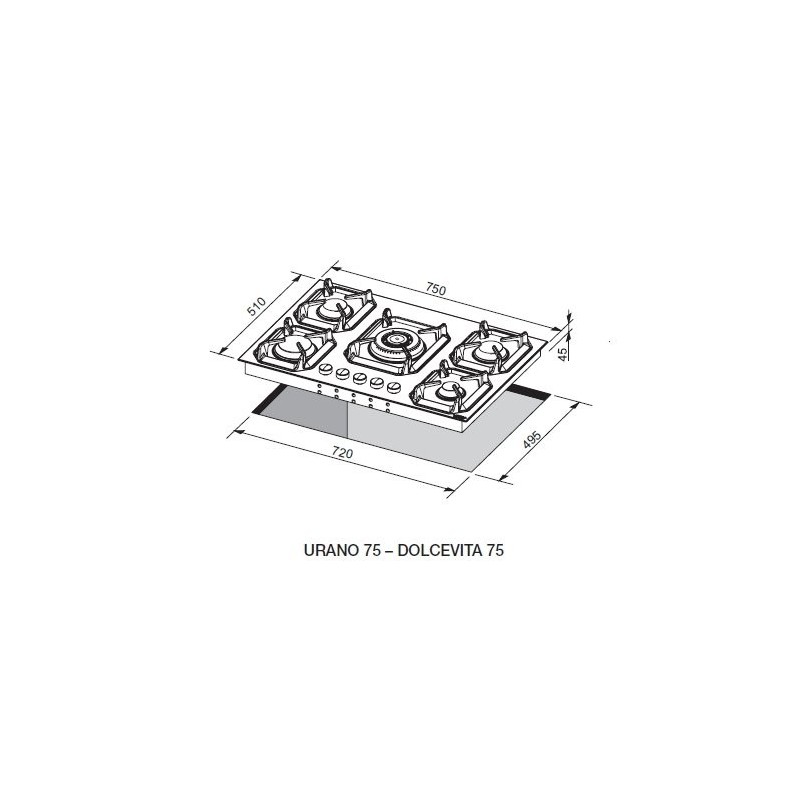 LOFRA HRS7AO acciaio satinato PIANO COTTURA VALVOLATO 75CM SEMIFILO CON FINITURA IN ACCIAIO INOX SATINATO - 5 FUOCHI A GAS VALV