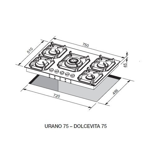 LOFRA HRS7AO acciaio satinato PIANO COTTURA VALVOLATO 75CM SEMIFILO CON FINITURA IN ACCIAIO INOX SATINATO - 5 FUOCHI A GAS VALV