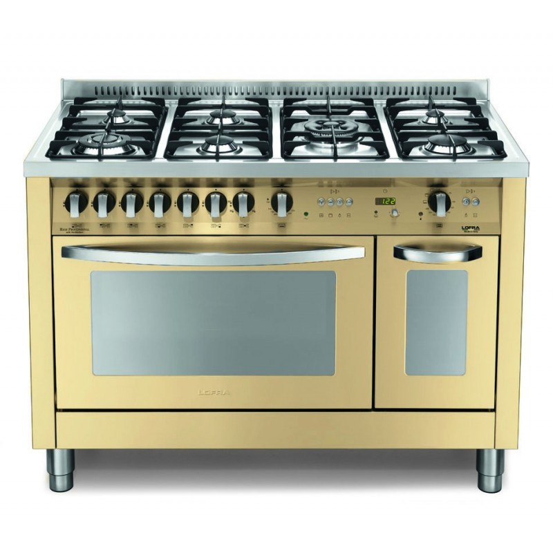 LOFRA CON PORTA BOMBOLA ID126GV+E /2CI Avorio 120x60 CUCINA COLORATA CON PIANO IN ACCIAIO SATINATO - 7 FUOCHI A GAS DI CUI 1 TR