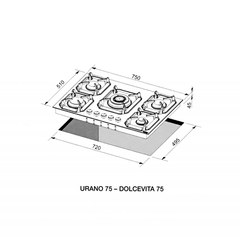 Lofra Urano 75 Intégré Cuisinière à gaz Acier inoxydable