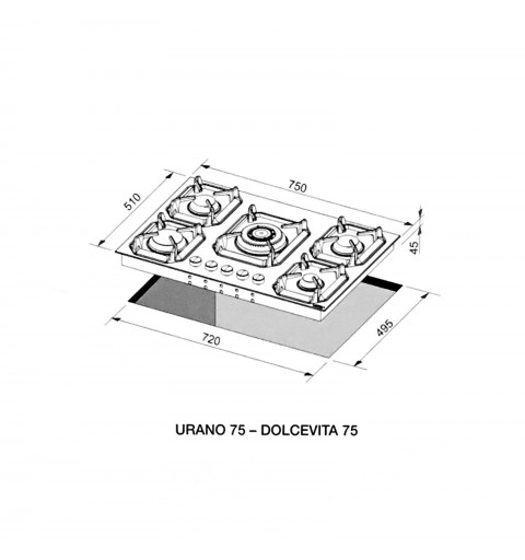 Plaque de cuisson Lofra Urano 5 feux gaz 75 cm