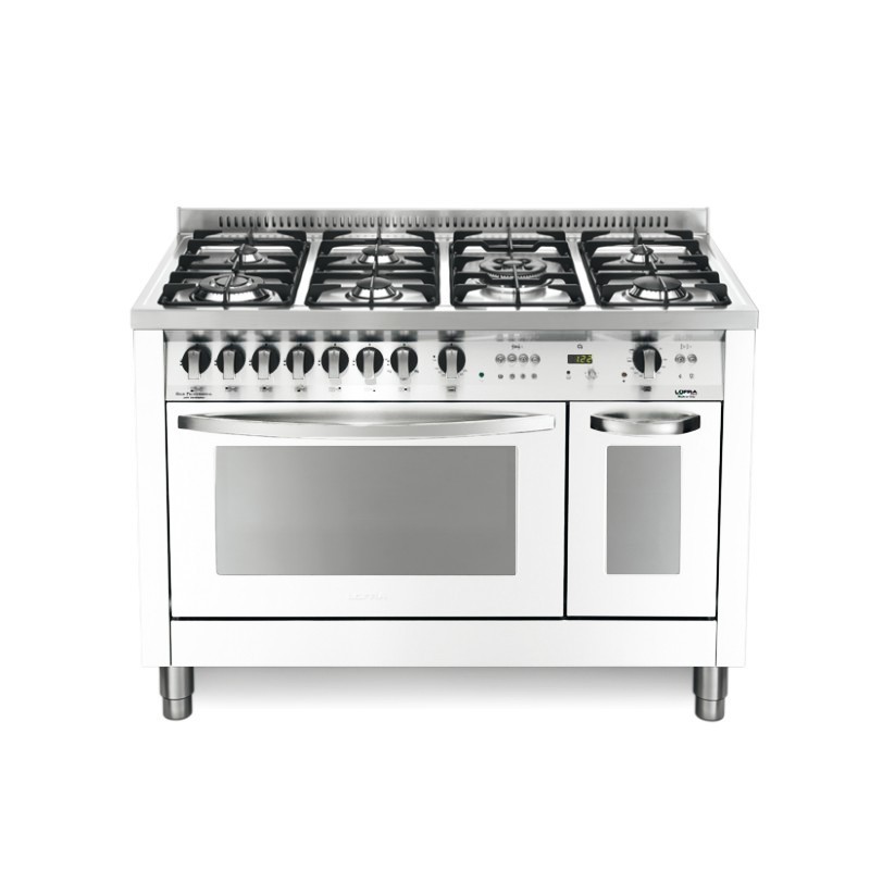 LOFRA CON PORTA BOMBOLA PD126GV+E /2CI Bianco Perla 120x60 CUCINA COLORATA CON PIANO IN ACCIAIO SATINATO - 7 FUOCHI A GAS DI CU