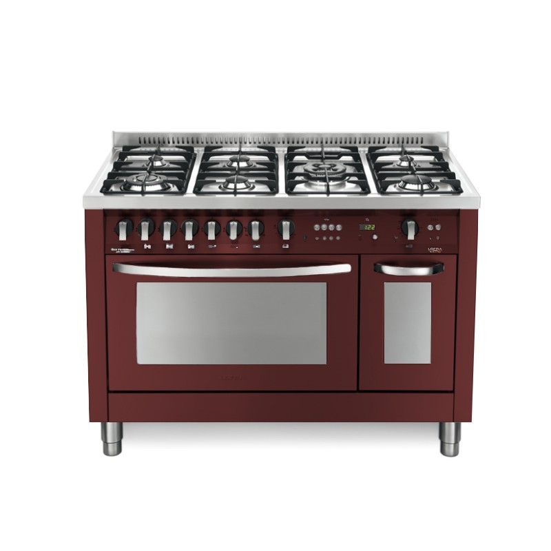 LOFRA PRD126GV+E /2CI Rosso Burgundy 120x60 CUCINA COLORATA CON PIANO IN ACCIAIO SATINATO - 7 FUOCHI A GAS DI CUI 1 TRIPLA CORO