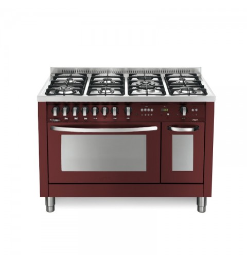 LOFRA PRD126GV+E /2CI Rosso Burgundy 120x60 CUCINA COLORATA CON PIANO IN ACCIAIO SATINATO - 7 FUOCHI A GAS DI CUI 1 TRIPLA CORO