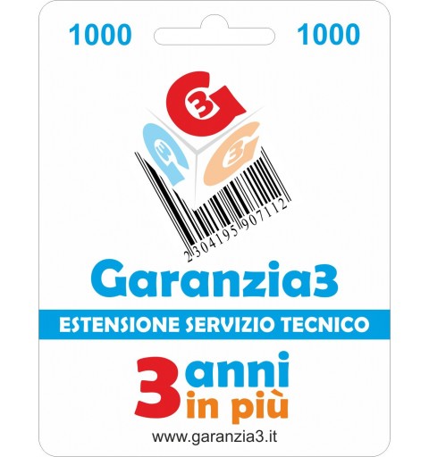 GARANZIA3 GR3V1000 ESTENSIONE GARANZIA 3 ANNI PER PRODOTTI FINO A 1000 EURO