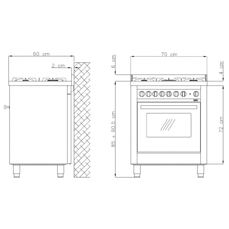 Lofra M76GV/C Autonome Cuisinière à gaz A Acier inoxydable