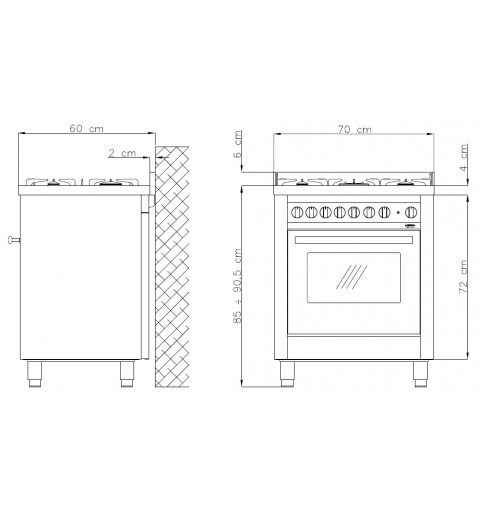 Lofra M76GV/C Autonome Cuisinière à gaz A Acier inoxydable