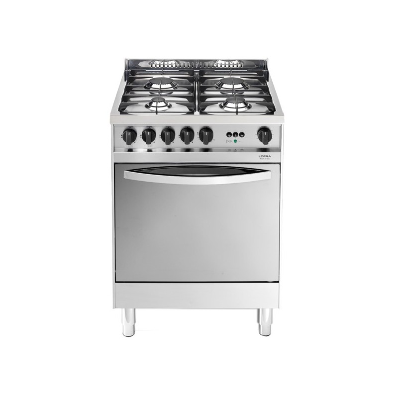 Lofra X66Gv 60X60 Cucina Con Piano In Acciaio Lucidato A Specchio - 4 Fuochi A Gas - Forno A Gas Ventilato