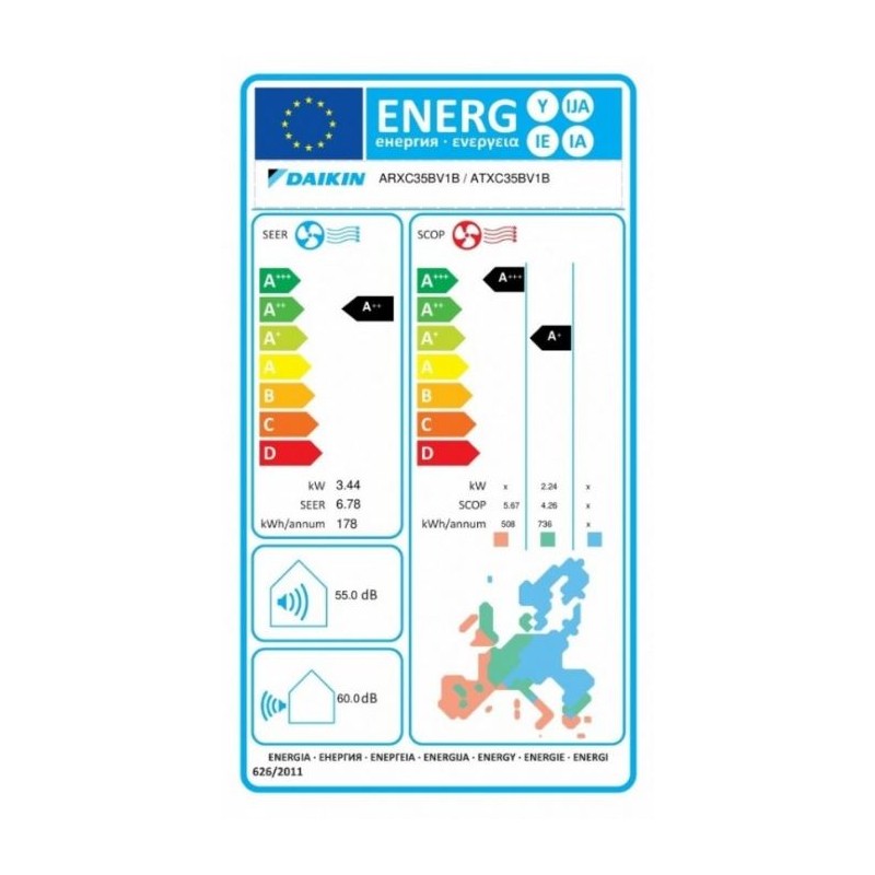 Daikin ATXC35B/ARXC35B Condizionatore Climatizzatore 12000 Btu Classe A++/A+ Inverter