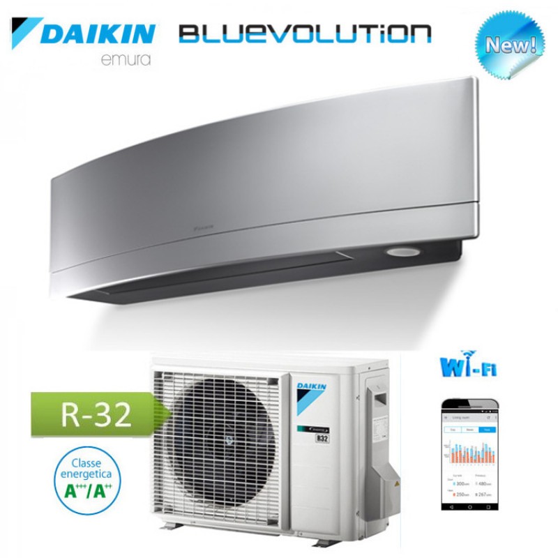 Daikin FTXJ25MS/RXJ25M Condizionatore Climatizzatore Emura 9000Btu A+++ A++ Wifi Silver 4anni Garanzia