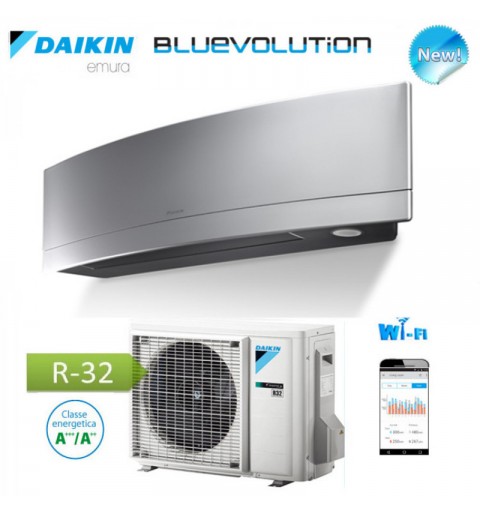 Daikin FTXJ25MS/RXJ25M Condizionatore Climatizzatore Emura 9000Btu A+++ A++ Wifi Silver 4anni Garanzia