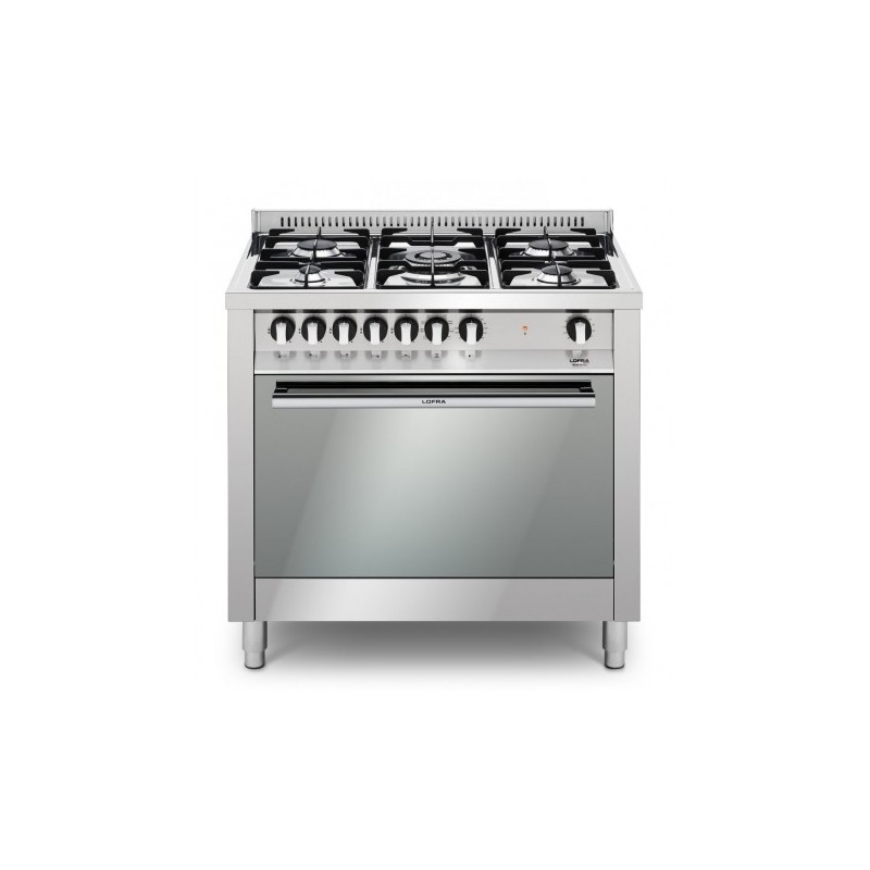 Lofra Mg96Mf/C 90X60 Cucina Con Piano In Acciaio Lucidato A Specchio - 5 Fuochi A Gas Di Cui 1 Tripla Corona - Forno Multifunzi