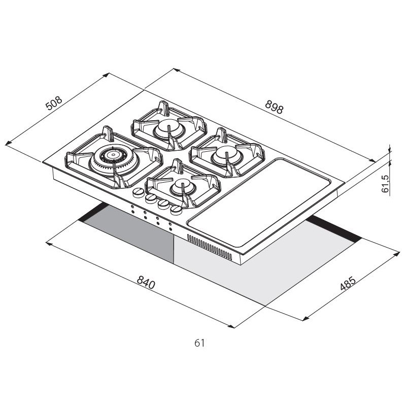 LOFRA HLBI9G2I NETTUNO 90 COMBI GAS + INDUZIONE - PIANO COTTURA VALVOLATO 90CM SEMIFILO INOX COLORE AVORIO