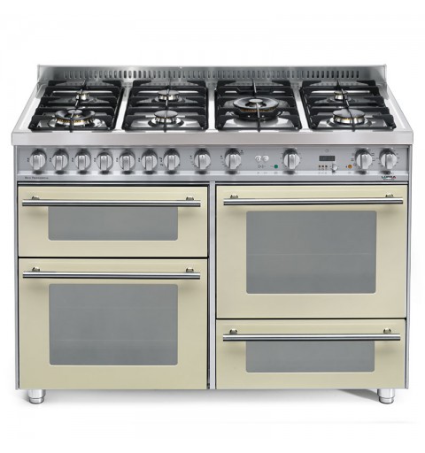 Lofra PBI126SMFET+DMFT/2AEO Avorio 120X60 Cucina Con Piano In Acciaio Satinato - 7 Fuochi A Gas - 3 Forni