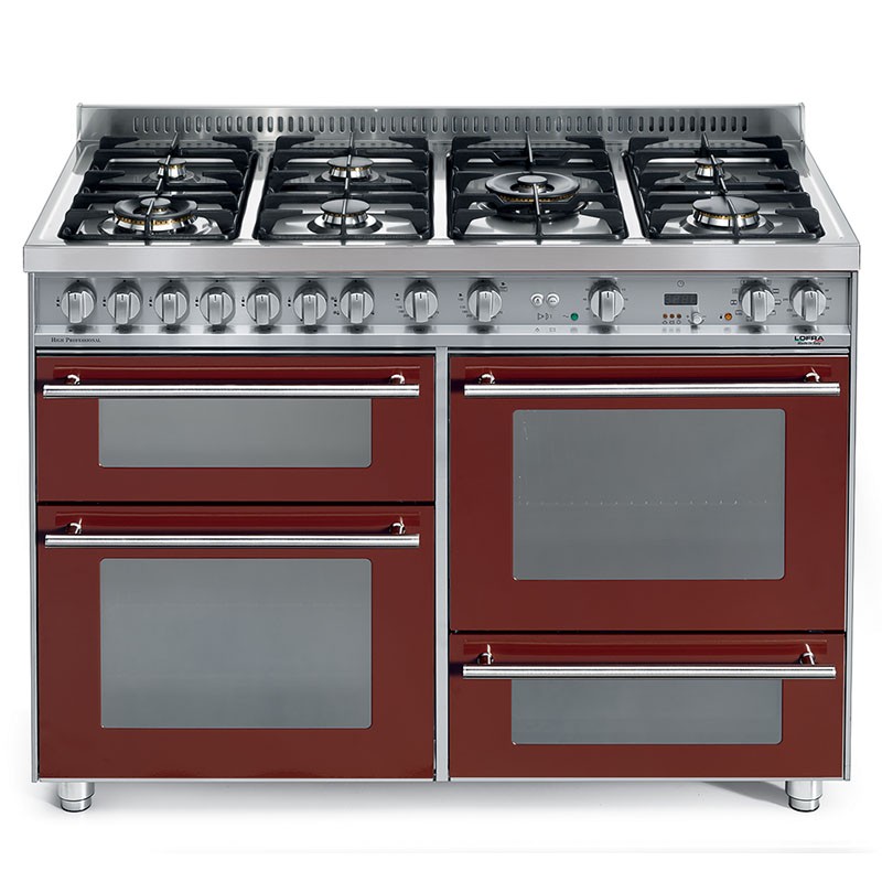 Lofra PR126SMFET+DMFT/2AEO Rosso Burgundy 120X60 Cucina Con Piano In  Acciaio Satinato - 7 Fuochi -