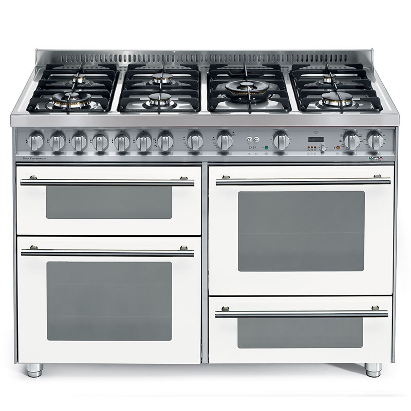 Lofra PBP126SMFET+DMFT/2AEO Bianco 120X60 Cucina In Acciaio Satinato - 7 Fuochi A Gas Di Cui 1 Tripla Corona E 1 Dual - 3 Forni