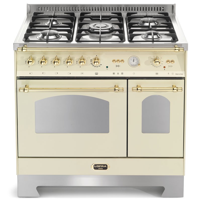 Lofra RBID96GVGTE/CI Avorio 90X60 Cucina Con Piano In Acciaio Satinato - 5 Fuochi A Gas Di Cui 1 Tripla Corona - 2 Forni