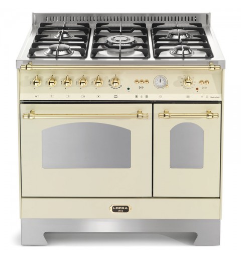 Lofra RBID96GVGTE/CI Avorio 90X60 Cucina Con Piano In Acciaio Satinato - 5 Fuochi A Gas Di Cui 1 Tripla Corona - 2 Forni