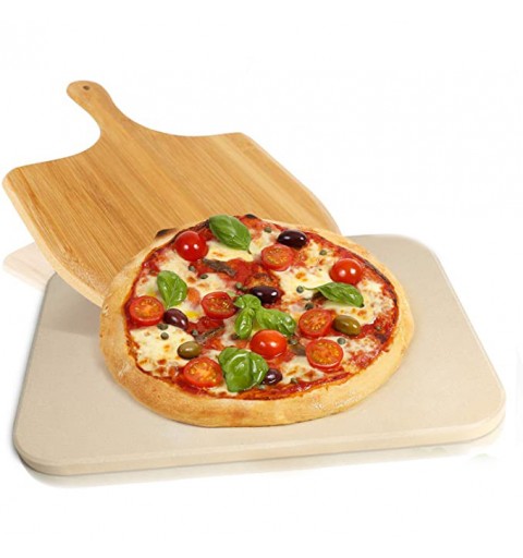 LOFRA Kit Pietra refrattaria + Pala da pizza in legno per cottura pizza - cod 03011277 - 03011278