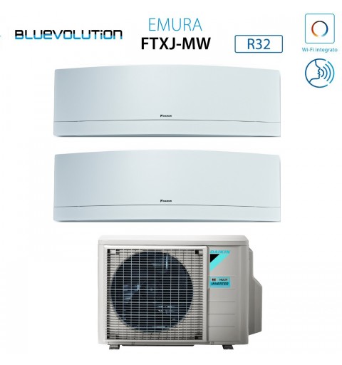 Daikin 2MXM50M FTXJ35MW Condizionatore Climatizzatore Dual Split Emura 2x 12000Btu A+++/A++ Inverter Wifi Bianco 4anni Garanzia