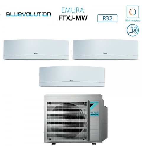 Daikin 3MXM40N FTXJ20 FTXJ25 Condizionatore Climatizzatore Trial Split Emura 7+7+9Btu A+++/A++ Invert Wifi Bianco 4anni Garanzia