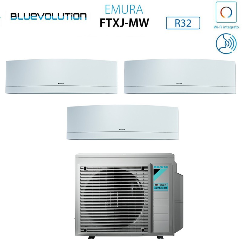 Daikin 3MXM40N FTXJ20 FTXJ25 Condizionatore Climatizzatore Trial Split Emura 7+9+9Btu A+++/A++ Invert Wifi Bianco 4anni Garanzia