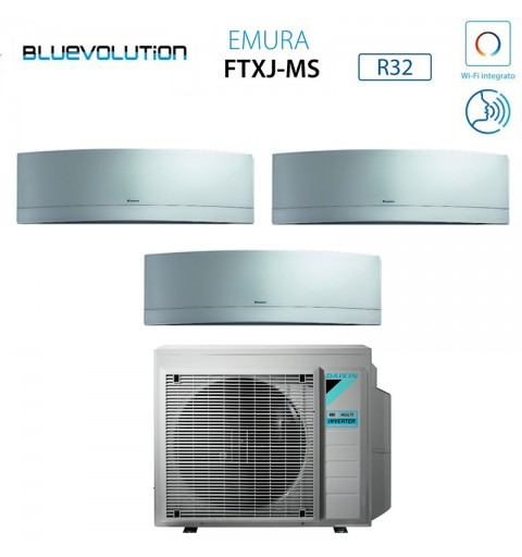 Daikin 3MXM68N FTXJ25 FTXJ50 Condizionatore Climatizzatore Trial Split Emura 9+9+18Btu A+++/A++ Inver Wifi Silver 4anni Garanzia