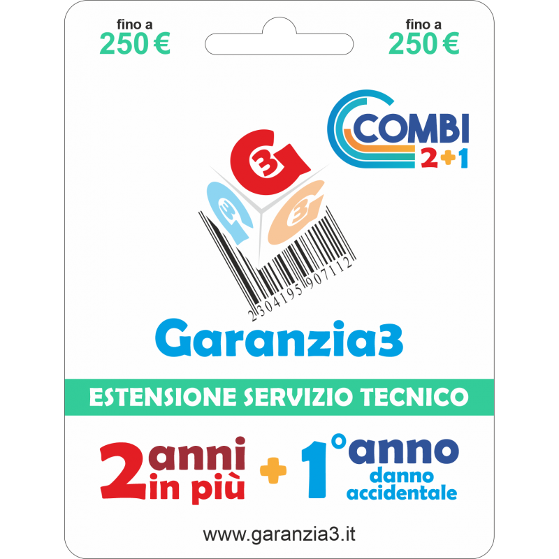 Garanzia3 G312050 Estensione Garanzia Combi 2 Anni + 1 Danno Accidentale / Massimale 250 Euro