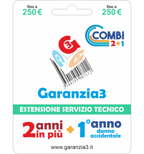 Garanzia3 G312050 Estensione Garanzia Combi 2 Anni + 1 Danno Accidentale / Massimale 250 Euro