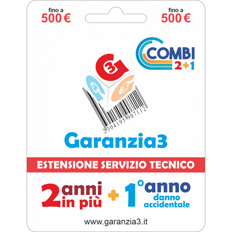 Garanzia3 G3120500 Estensione Garanzia Combi 2 Anni + 1 Danno Accidentale / Massimale 500 Euro