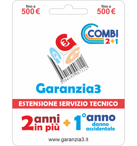 Garanzia3 G3120500 Estensione Garanzia Combi 2 Anni + 1 Danno Accidentale / Massimale 500 Euro