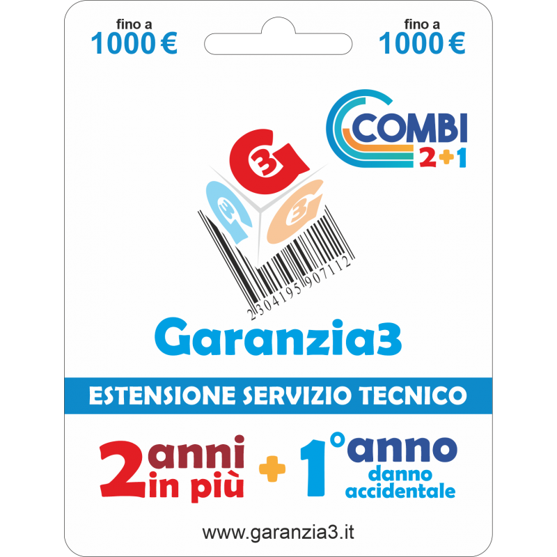 Garanzia3 G3121000 Estensione Garanzia Combi 2 Anni + 1 Danno Accidentale / Massimale 1000 Euro