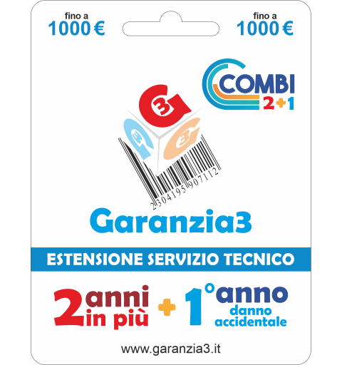 Garanzia3 G3121000 Estensione Garanzia Combi 2 Anni + 1 Danno Accidentale / Massimale 1000 Euro