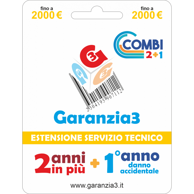 Garanzia3 G3122000 Estensione Garanzia Combi 2 Anni + 1 Danno Accidentale / Massimale 1000 Euro