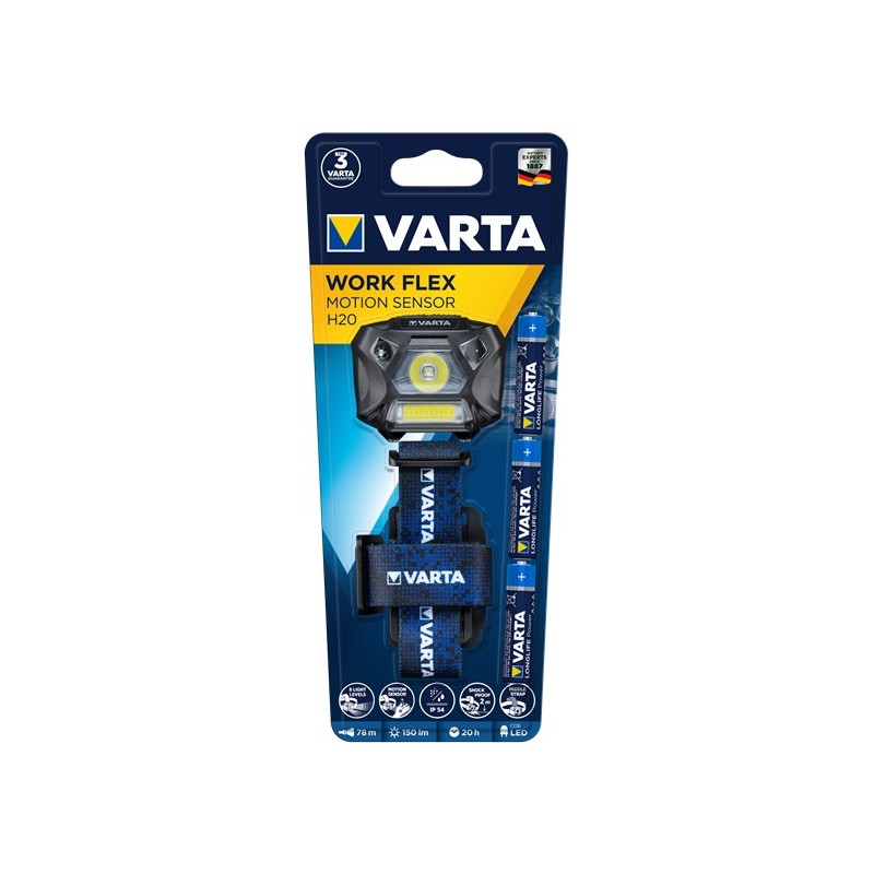 Varta WORK FLEX MOTION SENSOR H20 Schwarz, Blau Stirnband-Taschenlampe LED