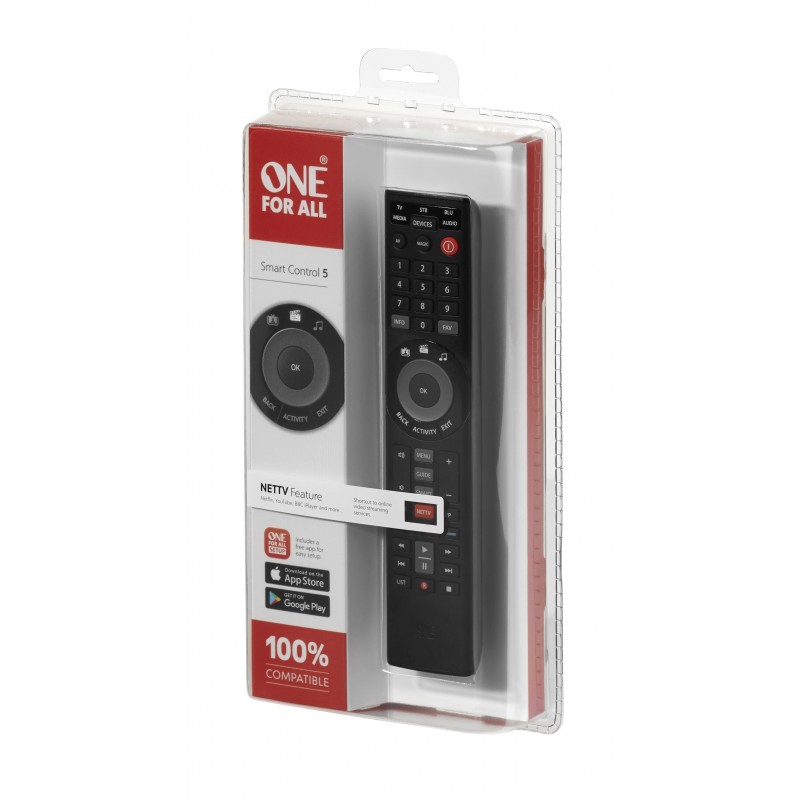 One For All Smart Control 5 télécommande IR Wireless Acoustique, Cable, DTT, DVD Blu-ray, console de jeux, Système home cinema,