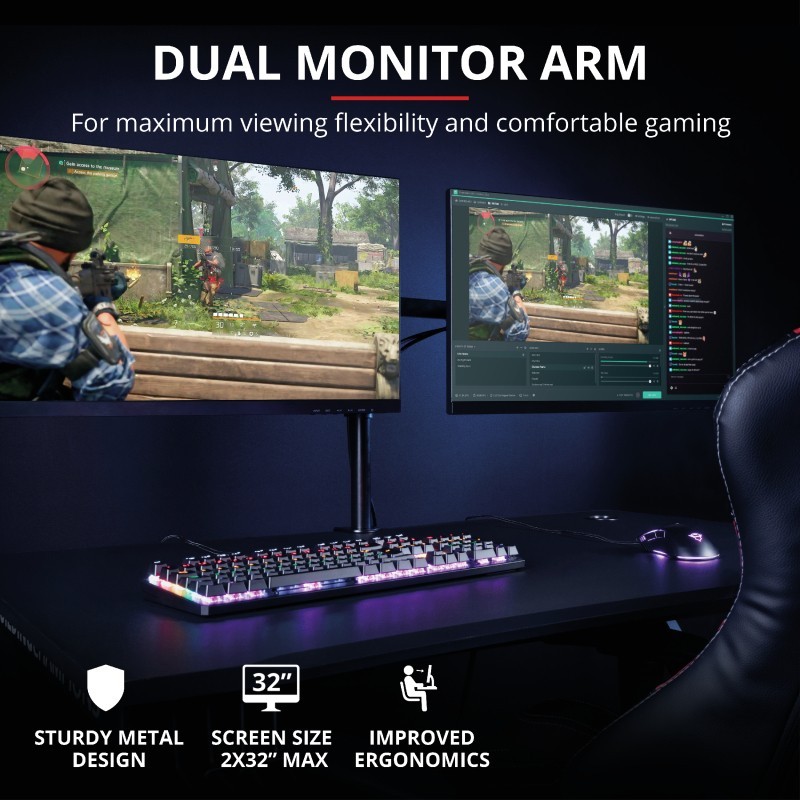 Trust GXT 1120 Mara Dual Monitor Arm 81,3 cm (32") Morsa Nero