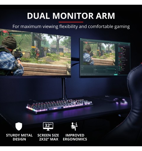 Trust GXT 1120 Mara Dual Monitor Arm 81.3 cm (32") Clamp Black