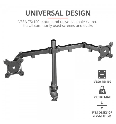 Trust GXT 1120 Mara Dual Monitor Arm 81.3 cm (32") Clamp Black