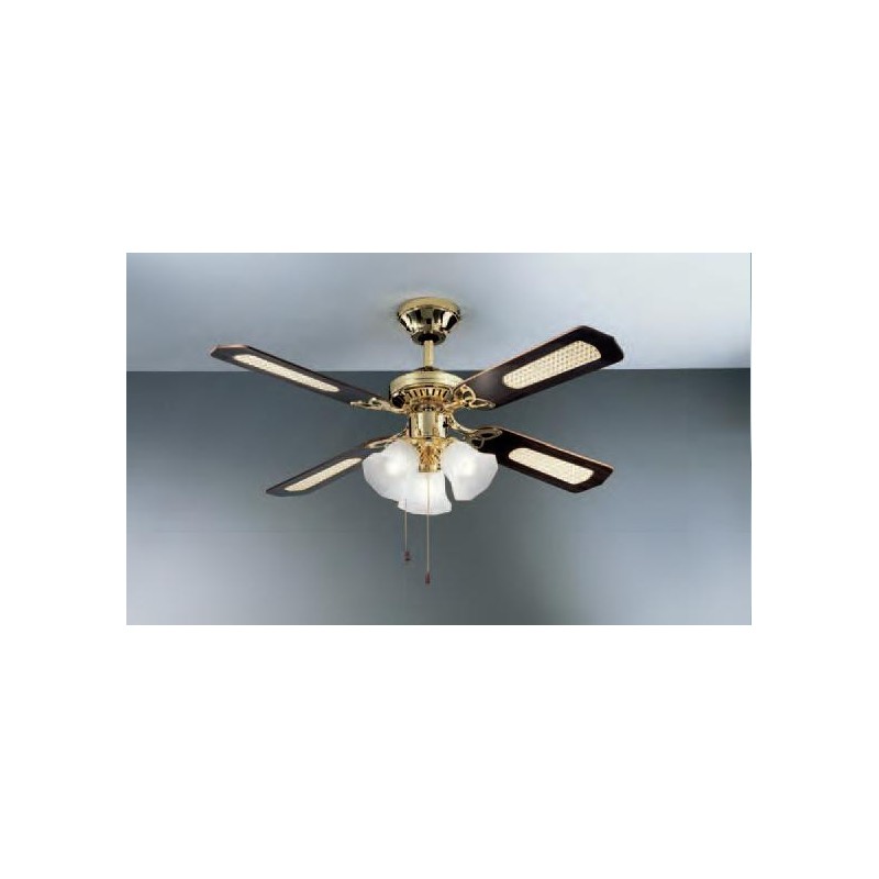 Perenz 7060-Ol Ventilatore Da Soffitto Rustico 4 Pale, Diam.105 Cm, 3vel. ottone lucido, luce
