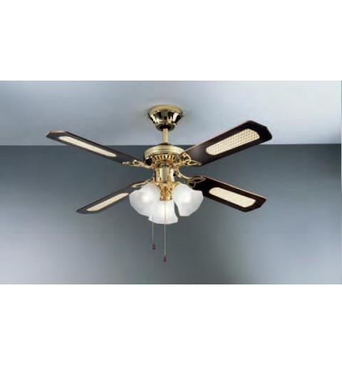Perenz 7060-Ol Ventilatore Da Soffitto Rustico 4 Pale, Diam.105 Cm, 3vel. ottone lucido, luce