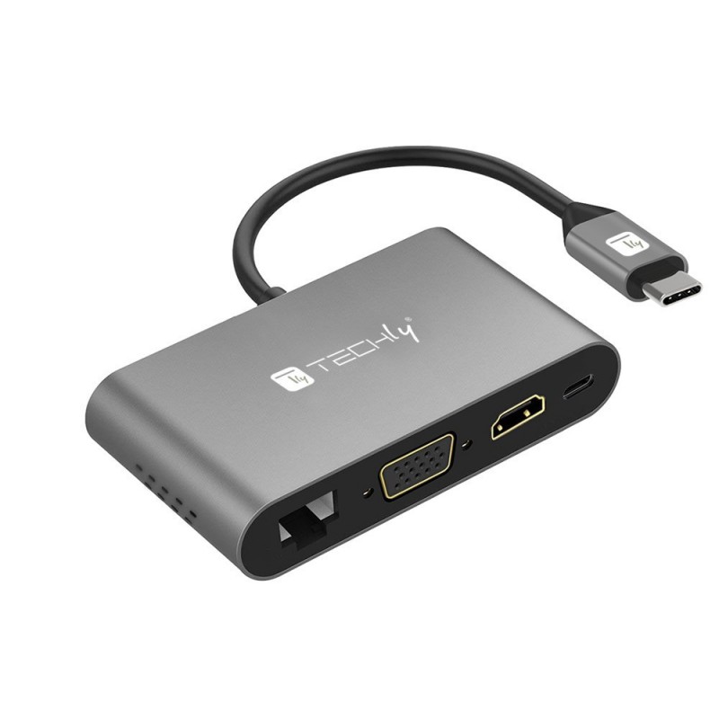 Techly IADAP USB31-DOCK3 carte et adaptateur d'interfaces HDMI, RJ-45, USB 3.2 Gen 1 (3.1 Gen 1), VGA