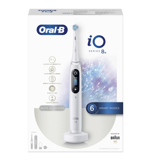 Oral-B iO - 8n - Spazzolino Elettrico Ricaricabile, 1 Spazzolino Bianco Esclusivo Con Tecnologia Magnetica Rivoluzionaria,