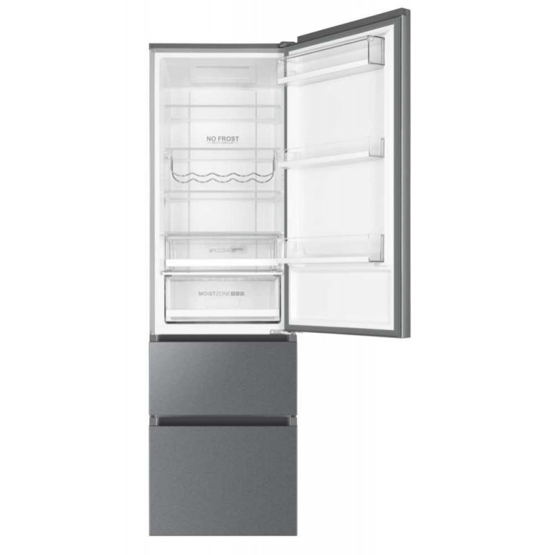 Haier 3D 60 Serie 3 A3FE837CGJ Kühl- und Gefrierkombination Freistehend 371 l D Silber, Titan